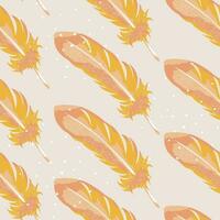 Abstract feather seamless pattern on pastel background. Cartoon tile for fabric design. Bird feather vector pattern.