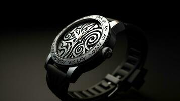 A Timeless Piece A Black and White Watch with Polynesian Art AI Generated photo