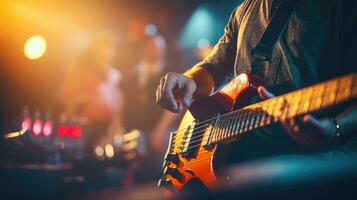 guitarrista y cantante cautivador el audiencia con un En Vivo música concierto ai generado foto