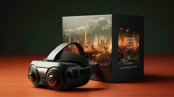 Gaming Experience with a VR Headset and a City Simulation Game Ai Generated photo