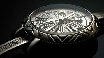 A Luxury Watch with a Tribal Tattoo Design AI Generated photo