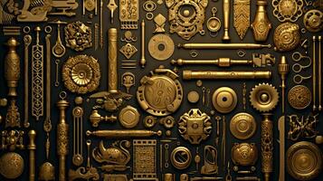 Antique Gold Objects and Designs on Black Background Luxury and Vintage Elegance AI Generated photo