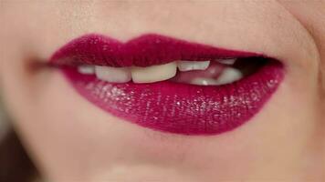 Woman lips with red makeup and gloss video