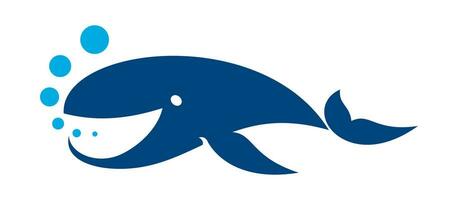 Funny blue whale, ocean animal graphic icon vector