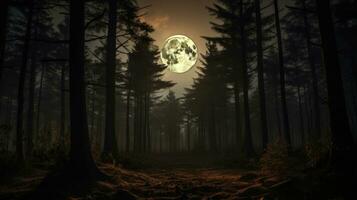 luz de la luna serenidad tranquilo bosque debajo el lleno Luna ai generado foto