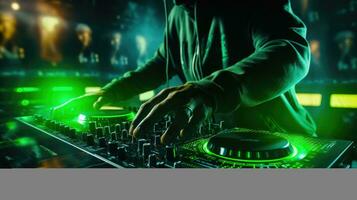 Nightclub DJ Performance A Dynamic DJ Spinning and Mixing Groovy Beats AI Generated photo