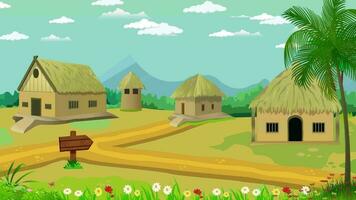 dibujos animados pueblo con casas y palma arboles video