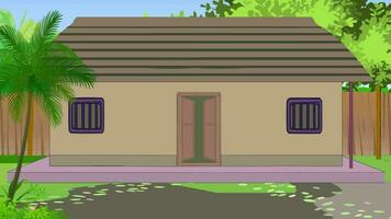 un dibujos animados casa con un palma árbol en el frente yarda video
