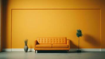 A Minimalist Photography Project with a Yellow Sofa a Yellow Wall and a Green Plant AI Generated photo