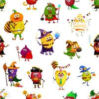 Seamless pattern of Halloween fruits characters vector