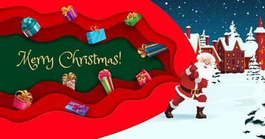 Papa Noel con regalos Navidad papel cortar saludo tarjeta vector