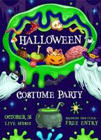 Halloween party flyer, green slime and ghosts vector