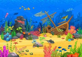 Game level, with cartoon sea underwater animals vector