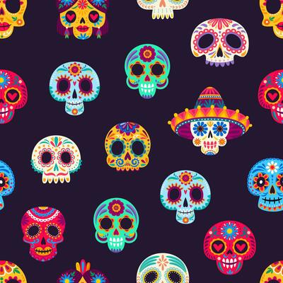 Calavera sugar mexican skulls seamless pattern