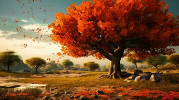 Persimmon Tree in Fall A Tranquil Orchard Scene with Vibrant Foliage AI Generated photo