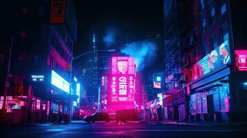 The neon-lit streets of a cyberpunk anime night city with this captivating 4K  wallpaper generated ai 26481509 Stock Photo at Vecteezy