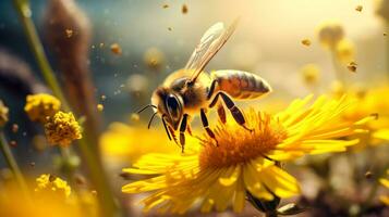 Closeup of a Honeybee on a Bright Yellow Flower AI Generated photo