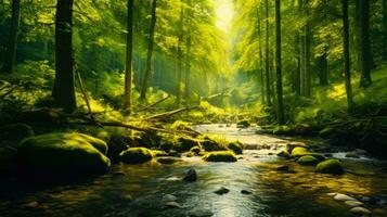 Forest Stream A Peaceful and Serene Nature Scene AI Generated photo