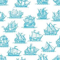 Vintage sail ships and sailboats, seamless pattern vector