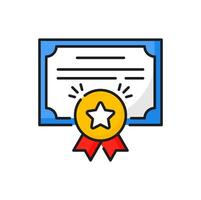 Quality certificate with ranking medal vector icon