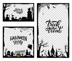 Halloween frame templates with witch, ghost, bats vector