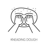 Hands kneading dough for bread cooking, outline vector