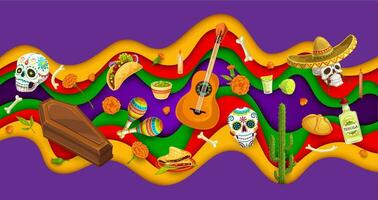 Dia de los muertos paper cut 3d vector banner