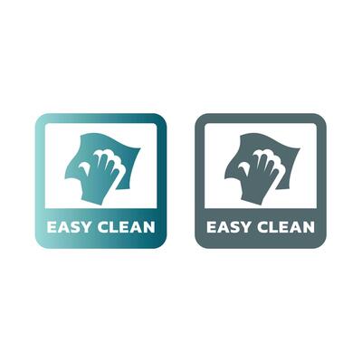 Easy clean surface and cloth label. Rag wipe and hand vector sticker.