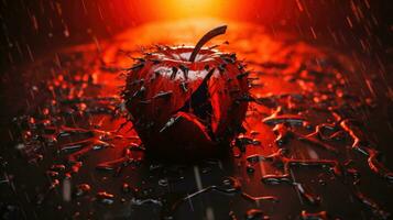 Scary view of an apple empty from inside with cut via razor blades Ai Generated photo
