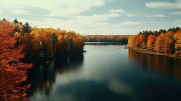 Fall Foliage Reflections A Beautiful Image of a Lake and a Forest in Autumn Colors AI Generated photo