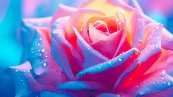 ACloseup of a Pink and Orange Rose with Dew Drops and a Colorful Background I Generated photo