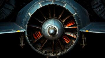 A Jet Engine on a Wing A Detailed View of the Machinery and the Components AI Generated photo