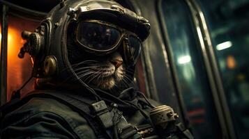 Spec Ops Cats A Game Character with Advanced Tactical Gear and a Microphone AI Generated photo