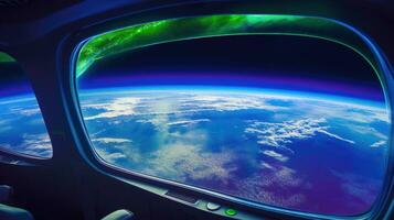 Space Tourism Attraction A Breathtaking View of Earth from a Space Vehicle Window AI Generated photo