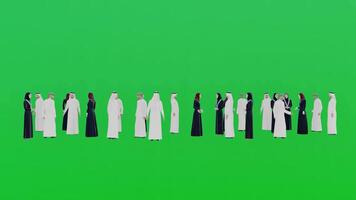 3d árabe personas en pie en verde pantalla antecedentes video