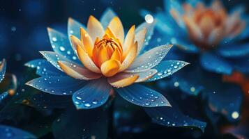 Beautiful Aquatic Blossom of a Blue and Orange Lotus Ai Generated photo