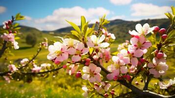 primavera despertar floreciente Fruta arboles en un rural idilio ai generado foto