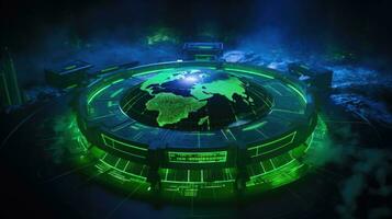 Futuristic Space Observatory Scifi Style Room with Light Green and Black Map of Countries AI Generated photo