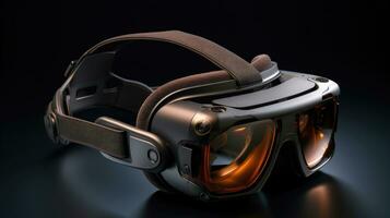 Modern Black and White Virtual Reality Device on a Black Background Ai Generated photo