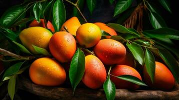 Mango Tree A Tropical Fruit Tree with Green Leaves and Yellow Fruits AI Generated photo