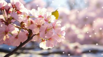 Pink and White Cherry Blossom Flowers in Full Bloom AI Generated photo