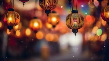 Oriental Lamps with Intricate Designs and Diffused Lighting Diwali festival Ai Generated photo