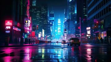 The neon-lit streets of a cyberpunk anime night city with this captivating 4K  wallpaper generated ai 26481509 Stock Photo at Vecteezy