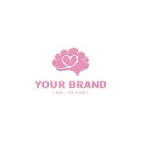 the brain and love logo is pink vector