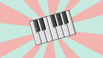 Animated piano keyboard icon with rotating background video