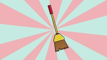 Animated broom icon with rotating background video