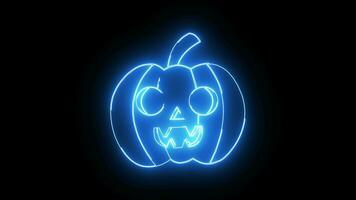 geanimeerd halloween pompoen icoon met neon sabel effect video