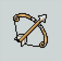 Pixel art illustration bow and arrow. Pixelated bow and arrow. Magical bow and arrow icon pixelated for the pixel art game and icon for website and video game. old school retro. vector