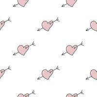 Vector cute hand drawn seamless pattern with pink hearts and arrows