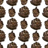 Hand drawn vector seamless pattern with pine cones